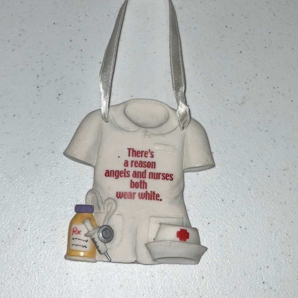 White Nurse Ornament with Red Text - Picture 3 of 6